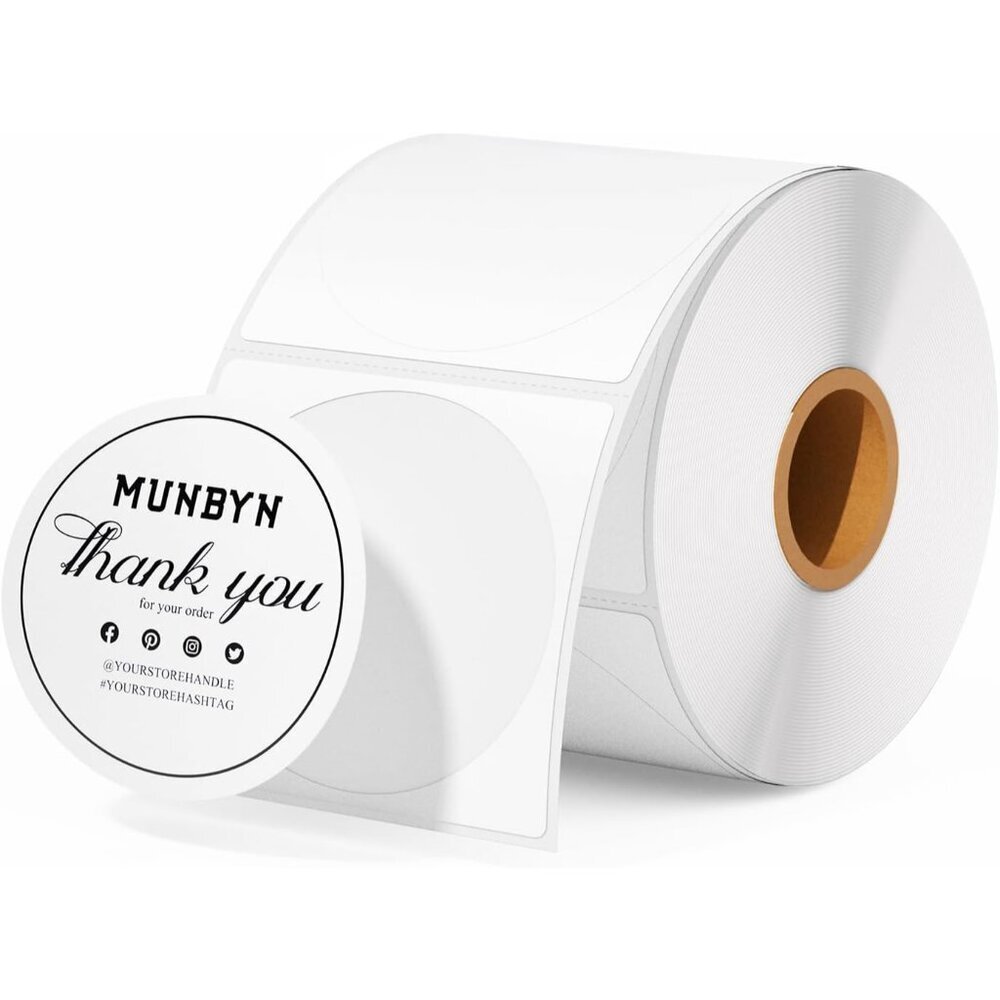 2 Inch Circle Thermal Sticker Labels, Self-Adhesive Round Direct Thermal Labels